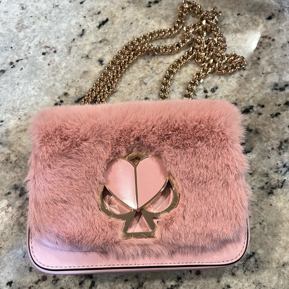 Kate Spade Nicola Twistlock Pink Faux Fur Purse